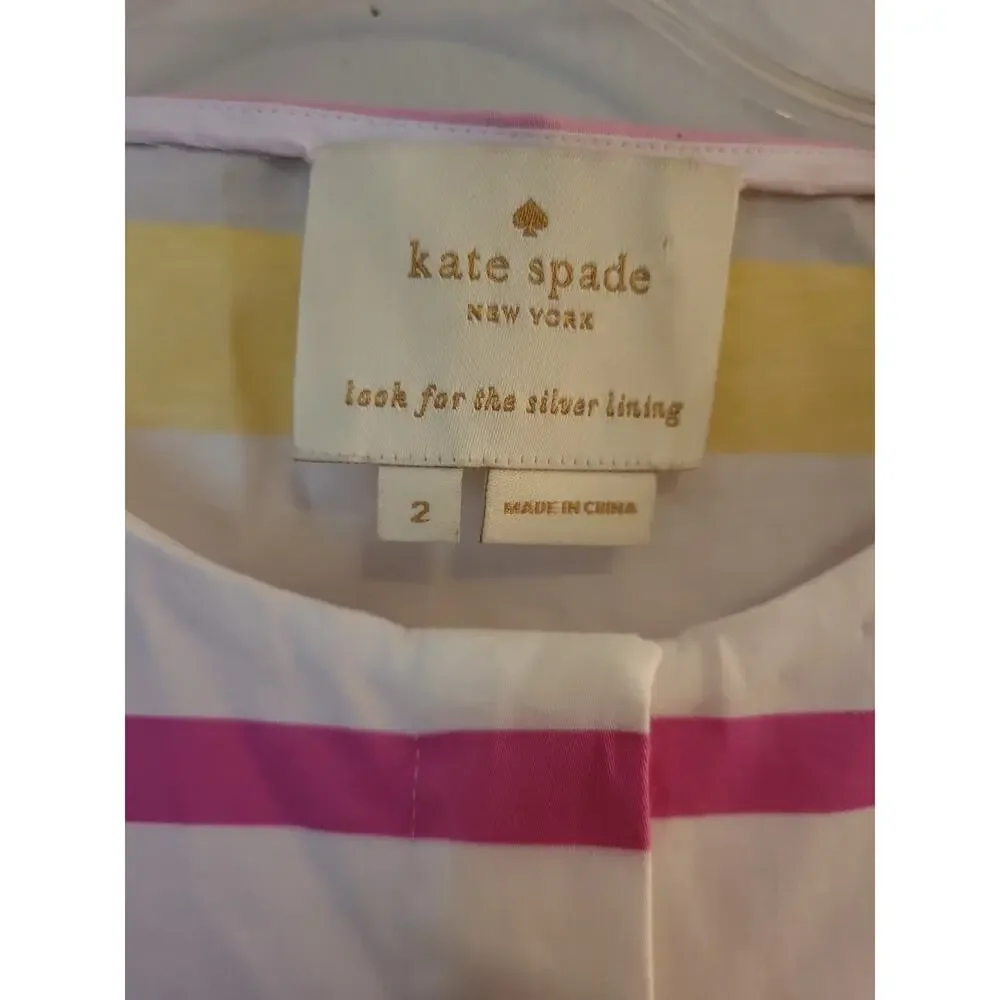 KATE SPADE Sweet Candy Multi Cape Stripes Shirtdress Pleated Front sz 2 Twee